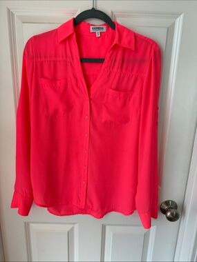 Express Women's Neon Pink Button-Front Shirt